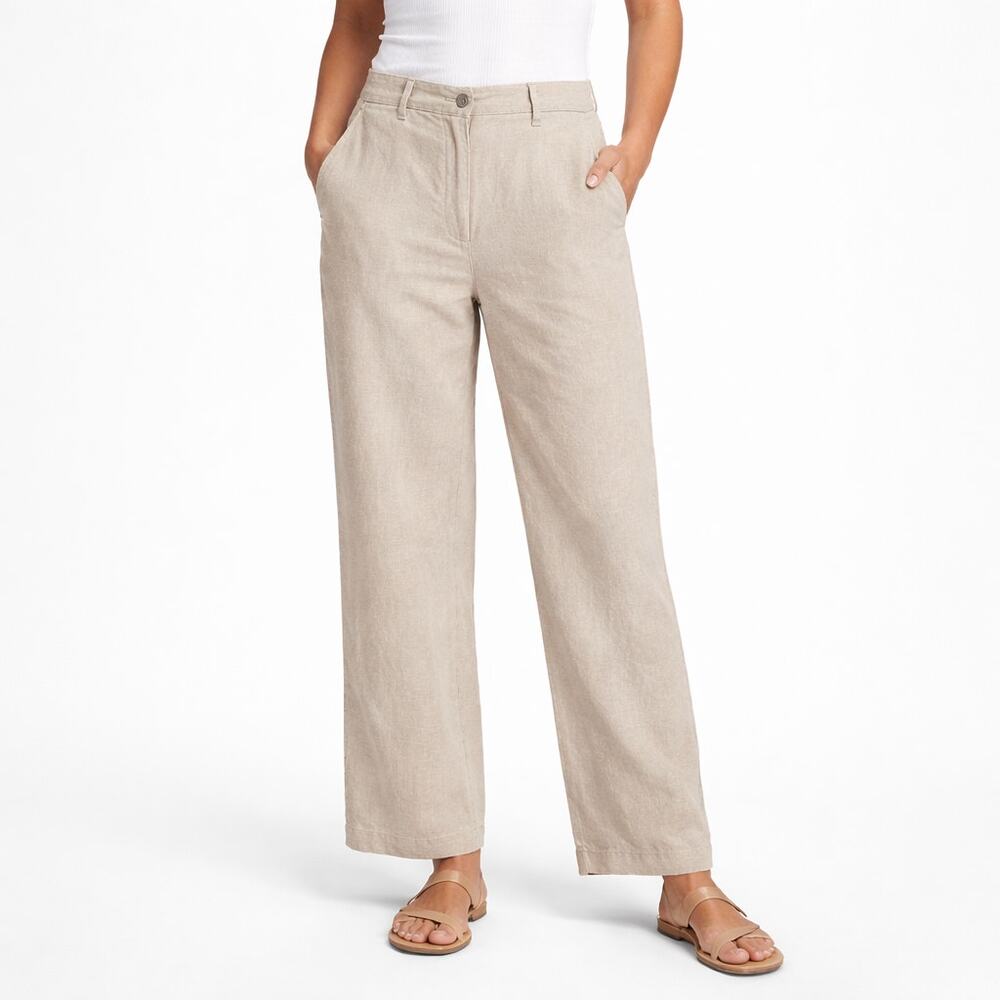 LL Bean Classic Fit Linen Pants Beige Size 12